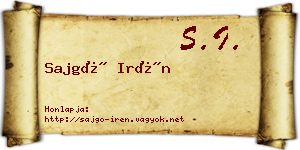 Sajgó Irén névjegykártya